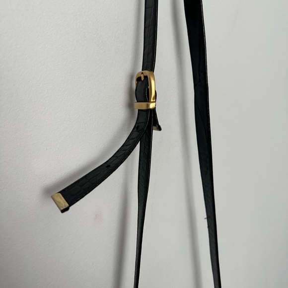 Vintage Black Purse Leather Alligator Skin Embossed Crossbody Shoulder Gold - Picture 12 of 13